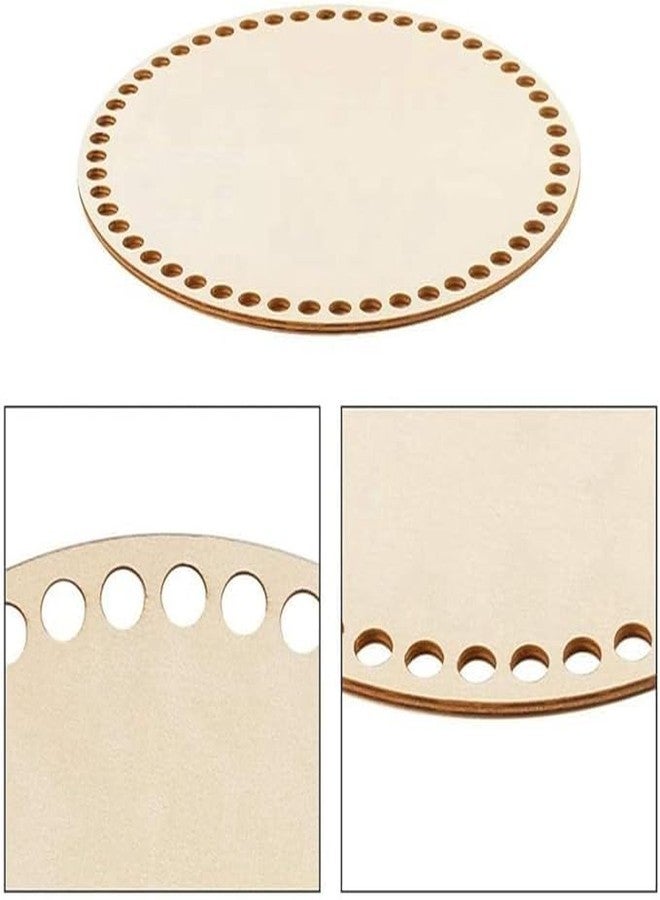 SVM CRAFT قاعدة سلة خشبية من SVM CRAFT® مزودة بفتحات، قاعدة دائرية منسوجة للحقائب والسلال، قطعتان، قاعدة خشبية دائرية لحقيبة الكروشيه، قاعدة خشبية فارغة لتشكيل قواعد السلال الخشبية، لوازم الكروشيه لصنع حقائب الكتف والمحافظ (أشكال دائرية). - Image 2